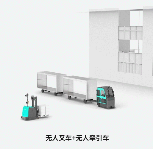 尊龙凯时机器人无人叉车+无人牵引车